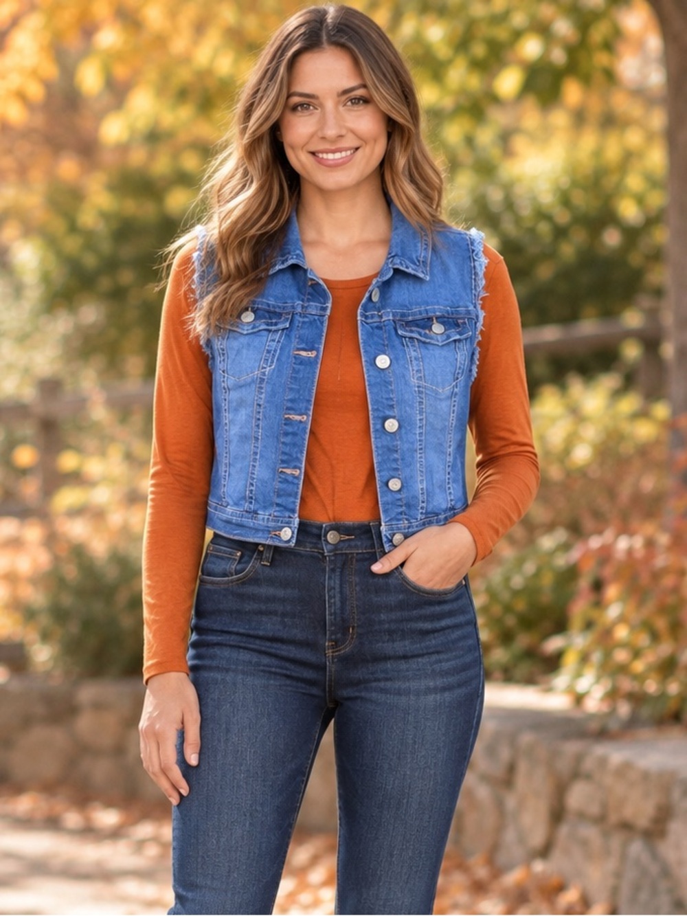 WallFlower XL Cropped Denim Vest Frayed Sleeveless Button Front